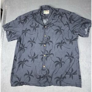 Paradise Found Hawaiian Shirt Mens XL Gray Bamboo Palm Tree Rayon Aloha Magnum P